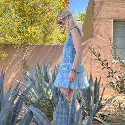 BURU White Label Smocked Waist Skirt MINI - Blue Lily Of The Valley