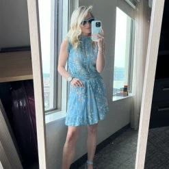 BURU White Label Smocked Waist Skirt MINI - Blue Lily Of The Valley