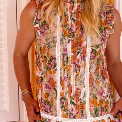 BURU White Label Clothing Flutter Sleeve Pleated Top - Floral 18 BURU White Label Clothing Flutter Sleeve Pleated Top - Floral