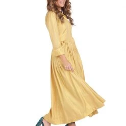 BURU Pink Label Long Sleeve Placket Front Shirtdress - Gold Cotton