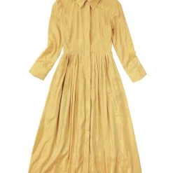 BURU Pink Label Long Sleeve Placket Front Shirtdress - Gold Cotton