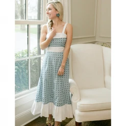 BURU White Label BURU X Hunter Blake Button Top Sundress - Blue Circle Print