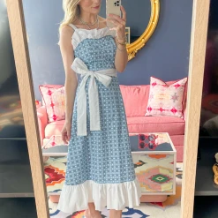 BURU White Label BURU X Hunter Blake Button Top Sundress - Blue Circle Print