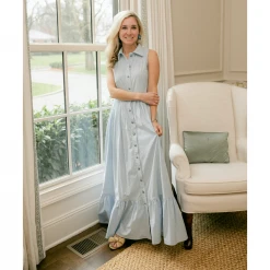 BURU Pink Label Clothing BURU X Hunter Blake Sleeveless Tiered Shirtdress - Blue Gingham