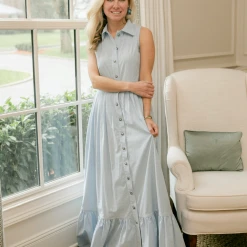 BURU Pink Label Clothing BURU X Hunter Blake Sleeveless Tiered Shirtdress - Blue Gingham