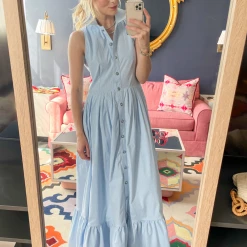 BURU Pink Label Clothing BURU X Hunter Blake Sleeveless Tiered Shirtdress - Blue Gingham