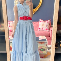 BURU Pink Label Clothing BURU X Hunter Blake Sleeveless Tiered Shirtdress - Blue Gingham