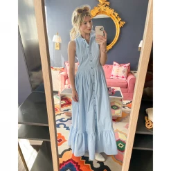 BURU Pink Label Clothing BURU X Hunter Blake Sleeveless Tiered Shirtdress - Blue Gingham