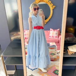 BURU Pink Label Clothing BURU X Hunter Blake Sleeveless Tiered Shirtdress - Blue Gingham