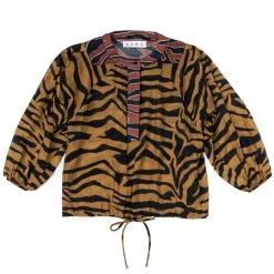 BURU White Label Tops Drawstring Henley Blouse - Animal Print - Final Sale