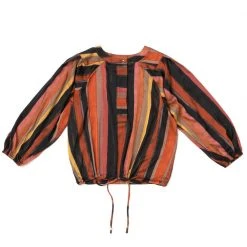 BURU White Label Drawstring Henley Blouse - Multi Stripe - Final Sale Clothing