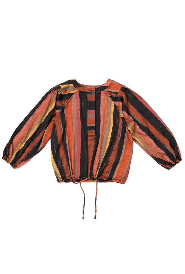 BURU White Label Drawstring Henley Blouse - Multi Stripe - Final Sale Clothing 3 BURU White Label Drawstring Henley Blouse - Multi Stripe - Final Sale Clothing