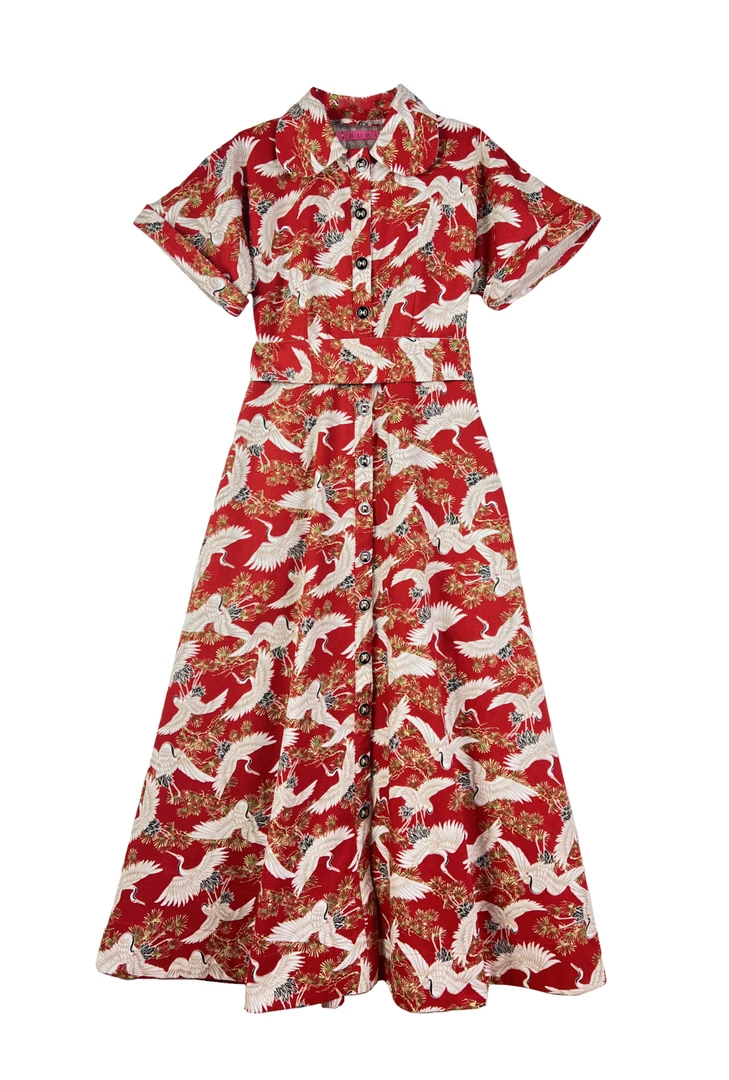 BURU Pink Label The Donna Day Gown - Red Crane 3 BURU Pink Label The Donna Day Gown - Red Crane