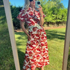 BURU Pink Label The Donna Day Gown - Red Crane 18 BURU Pink Label The Donna Day Gown - Red Crane