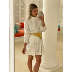 BURU White Label Smocked Waist Skirt - White Embroidery 36 BURU White Label Smocked Waist Skirt - White Embroidery