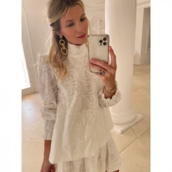 BURU White Label Long Sleeve Mod Top - White Embroidery 30 BURU White Label Long Sleeve Mod Top - White Embroidery