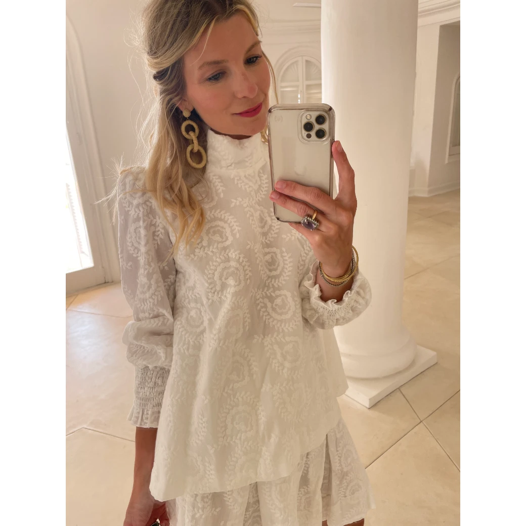 BURU White Label Long Sleeve Mod Top - White Embroidery 15 BURU White Label Long Sleeve Mod Top - White Embroidery