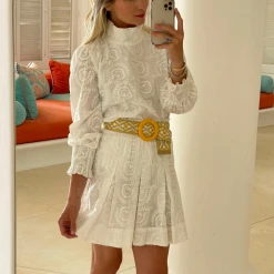 BURU White Label Smocked Waist Skirt - White Embroidery 27 BURU White Label Smocked Waist Skirt - White Embroidery