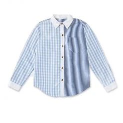 BURU White Label Tops Mel Mixed Button Down Shirt - Blue Stripe
