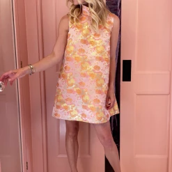 BURU White Label Sleeveless Mod Dress - Coral Chinoiserie Clothing