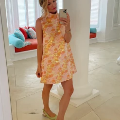 BURU White Label Sleeveless Mod Dress - Coral Chinoiserie Clothing