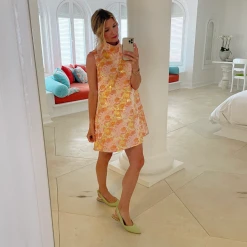 BURU White Label Sleeveless Mod Dress - Coral Chinoiserie Clothing