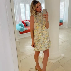 BURU White Label Sleeveless Mod Dress - Silver Chinoiserie 14 BURU White Label Sleeveless Mod Dress - Silver Chinoiserie