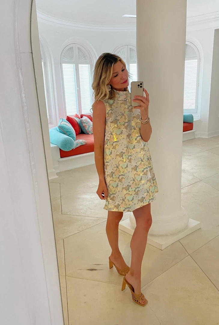 BURU White Label Sleeveless Mod Dress - Silver Chinoiserie 5 BURU White Label Sleeveless Mod Dress - Silver Chinoiserie