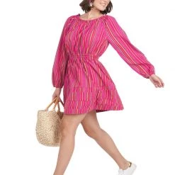 BURU White Label On & Off The Shoulder Mini Dress - Pink Stripe Clothing