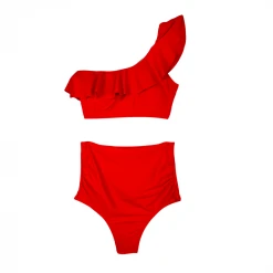 BURU White Label One Shoulder High Rise Bikini - Red Clothing