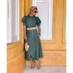 BURU Pink Label Clothing Penny Puff Sleeve Day Gown - Olive Eyelet