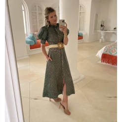 BURU Pink Label Clothing Penny Puff Sleeve Day Gown - Olive Eyelet