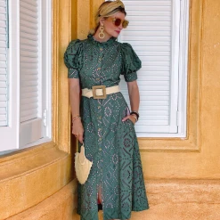 BURU Pink Label Clothing Penny Puff Sleeve Day Gown - Olive Eyelet