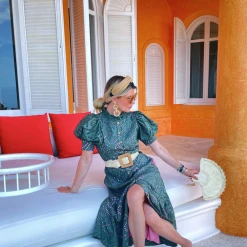 BURU Pink Label Clothing Penny Puff Sleeve Day Gown - Olive Eyelet