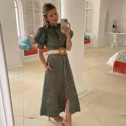 BURU Pink Label Clothing Penny Puff Sleeve Day Gown - Olive Eyelet