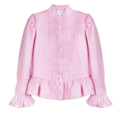 BURU White Label Peplum Puff Sleeve Button Down - Pink Stripe Clothing