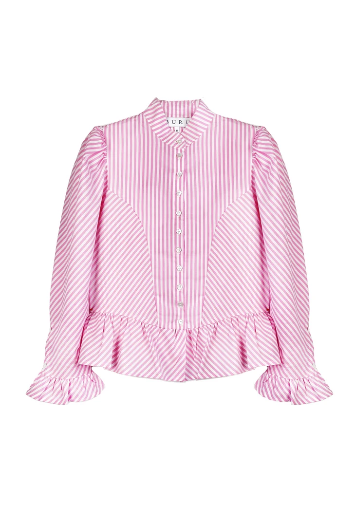 BURU White Label Peplum Puff Sleeve Button Down - Pink Stripe Clothing 3 BURU White Label Peplum Puff Sleeve Button Down - Pink Stripe Clothing
