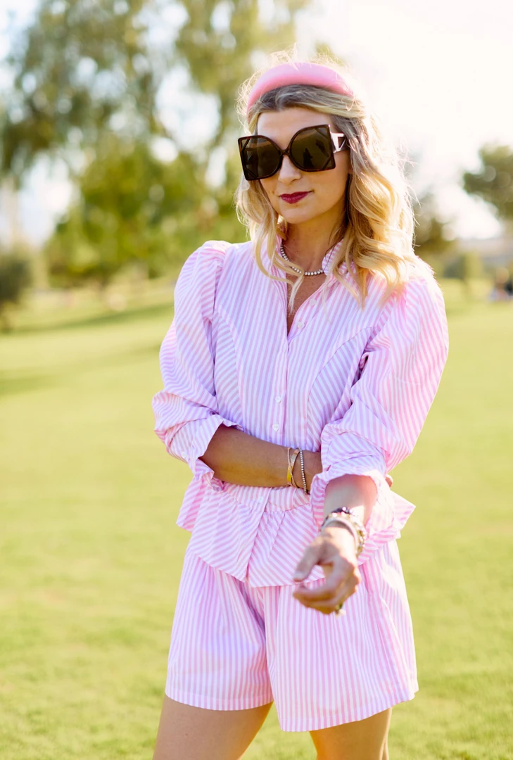 BURU White Label Peplum Puff Sleeve Button Down - Pink Stripe Clothing 6 BURU White Label Peplum Puff Sleeve Button Down - Pink Stripe Clothing