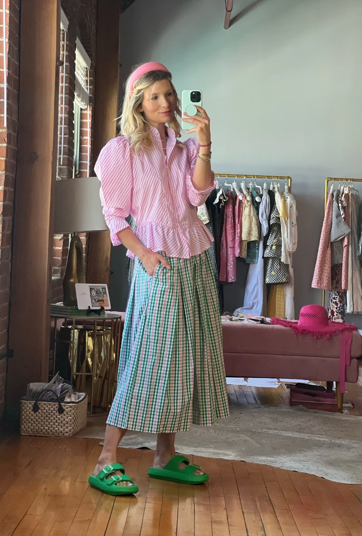 BURU White Label Peplum Puff Sleeve Button Down - Pink Stripe Clothing 9 BURU White Label Peplum Puff Sleeve Button Down - Pink Stripe Clothing