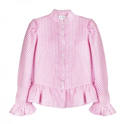 BURU White Label Peplum Puff Sleeve Button Down - Pink Stripe Clothing 29 BURU White Label Peplum Puff Sleeve Button Down - Pink Stripe Clothing