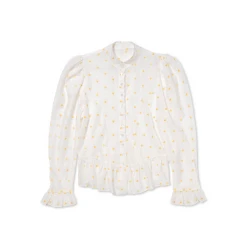 BURU White Label Clothing Peplum Puff Sleeve Button Down - Yellow Hearts