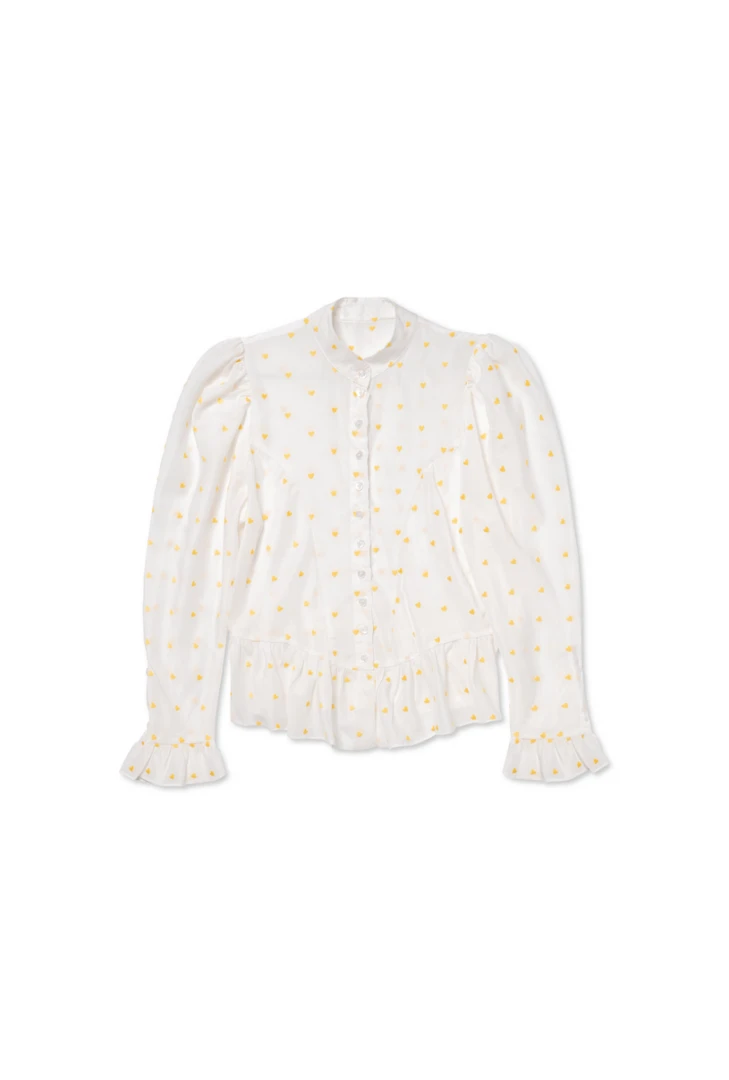 BURU White Label Clothing Peplum Puff Sleeve Button Down - Yellow Hearts 3 BURU White Label Clothing Peplum Puff Sleeve Button Down - Yellow Hearts