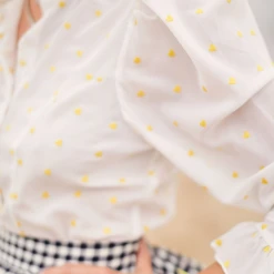 BURU White Label Clothing Peplum Puff Sleeve Button Down - Yellow Hearts 22 BURU White Label Clothing Peplum Puff Sleeve Button Down - Yellow Hearts