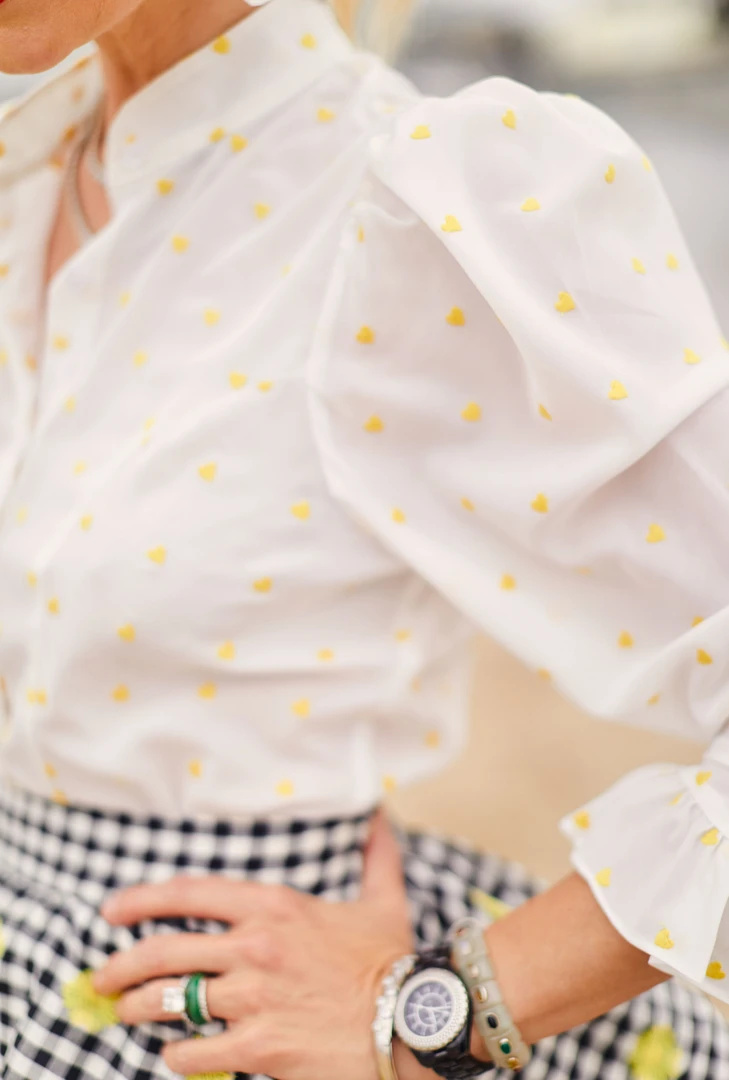 BURU White Label Clothing Peplum Puff Sleeve Button Down - Yellow Hearts 5 BURU White Label Clothing Peplum Puff Sleeve Button Down - Yellow Hearts