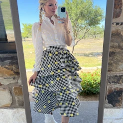 BURU White Label Clothing Peplum Puff Sleeve Button Down - Yellow Hearts 27 BURU White Label Clothing Peplum Puff Sleeve Button Down - Yellow Hearts