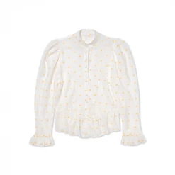 BURU White Label Clothing Peplum Puff Sleeve Button Down - Yellow Hearts 29 BURU White Label Clothing Peplum Puff Sleeve Button Down - Yellow Hearts