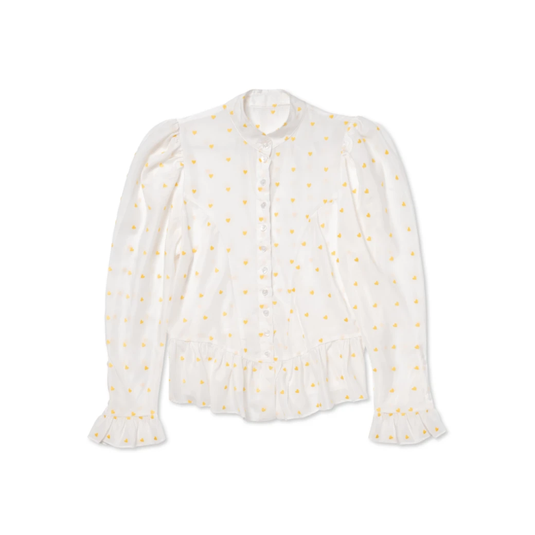 BURU White Label Clothing Peplum Puff Sleeve Button Down - Yellow Hearts 12 BURU White Label Clothing Peplum Puff Sleeve Button Down - Yellow Hearts