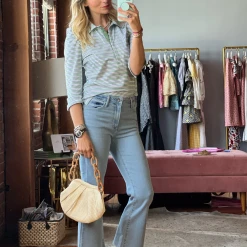 BURU White Label Peter Pan Tee - Green & Blue Stripe Clothing