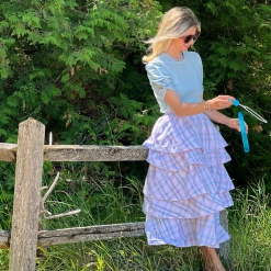 Pink Label Teagan Midi- Blue & Pink Plaid