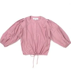 BURU White Label Clothing Drawstring Henley Blouse - Pink Lurex - Final Sale